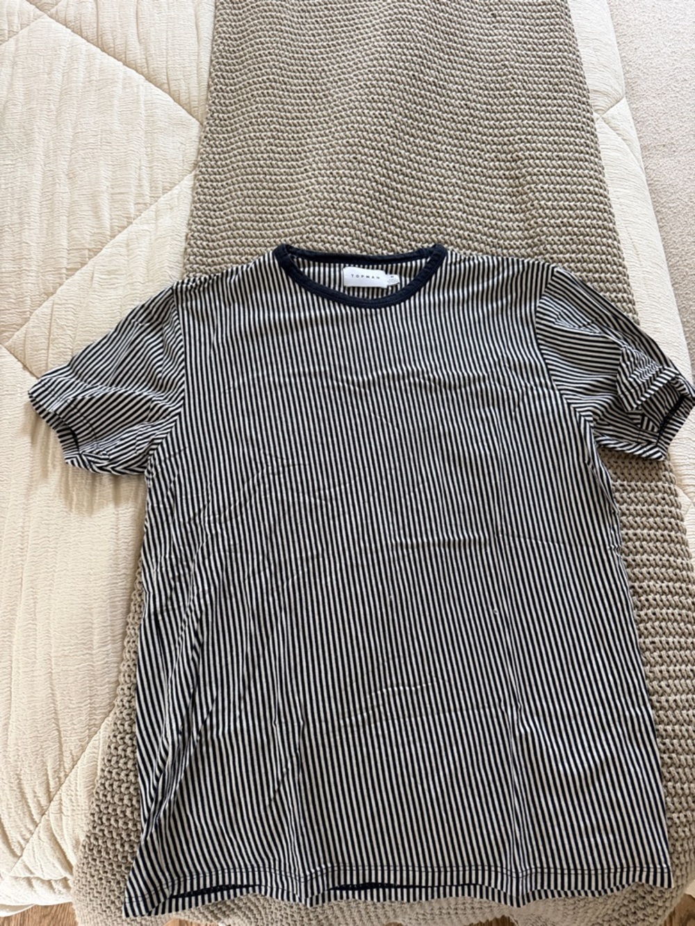 Topman Black and White Striped Crewneck Tee